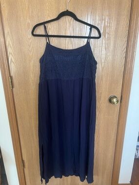 Neiman Marcus Navy Blue Maxi Dress with Crochet Bodice